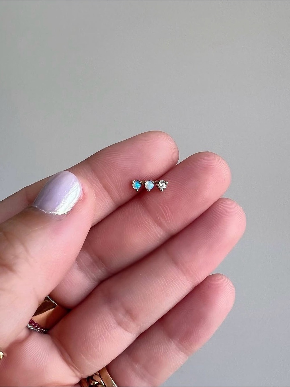 WWAKE 14K Gold Three-Step Opal & Diamond Earring (single)